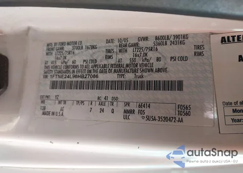 2006 Ford E-250 Commercial/Recreational z USA, uszkodzony, nr VIN 1FTNE24L96HB27086